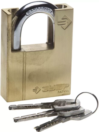 Замок ЗУБР &quot;ЭКСПЕРТ&quot; навесной, латунный корпус, закаленная дужка, с дополнительной защитой, 60мм 37297-60 купить в Тюмени