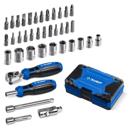 ЗУБР Профессионал-39 набор 39 шт: трещетка, отвертка-битодержатель с насадками (25180) купить в Тюмени