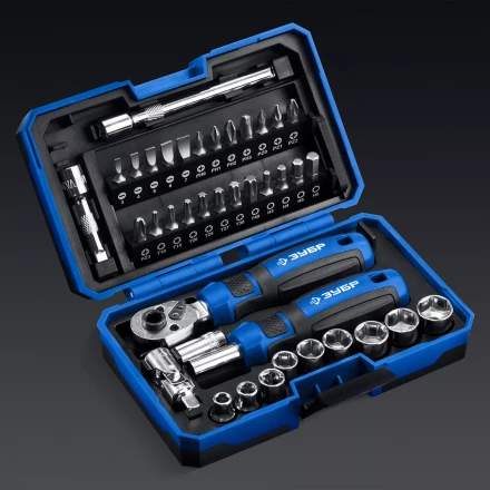 ЗУБР Профессионал-39 набор 39 шт: трещетка, отвертка-битодержатель с насадками (25180) купить в Тюмени