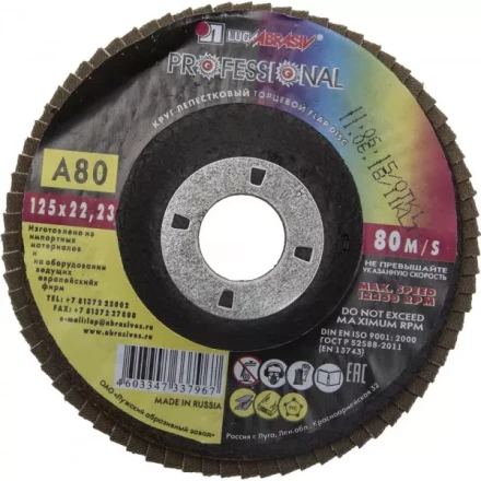 Круг лепестковый торцевой абразивный &quot;Луга&quot; для шлифования, 125 х 22,23мм, зерно P80 3656-125-80 купить в Тюмени