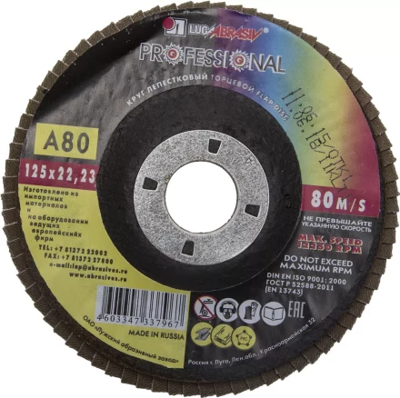Круг лепестковый торцевой абразивный &quot;Луга&quot; для шлифования, 125 х 22,23мм, зерно P80 3656-125-80 купить в Тюмени