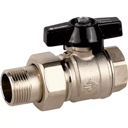 Кран шаровой ЗУБР полнопроходной с накидной гайкой &quot;мама-папа&quot;, бабочка, никелированная латунь, 3/4&quot; 4-51327-C-3/4 купить в Тюмени