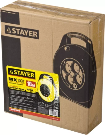 Удлинитель на катушке &quot;MX100T&quot;, 10 м, 4 гнезда, ПВС 2x0,75 кв мм, 1300 Вт, STAYER 55071-10 купить в Тюмени