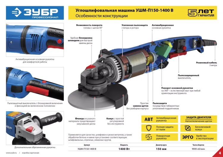 Машина углошлифовальная УШМ-П150-1400 В серия ПРОФЕССИОНАЛ купить в Тюмени