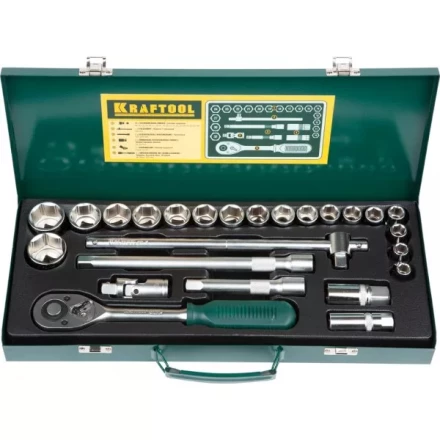 Набор торцовых головок KRAFTOOL &quot;INDUSTRIE QUALITAT&quot; (1/2&quot;) универсальный, Cr-V, металлический кейс, 25 предметов 27892-H25_z01 купить в Тюмени