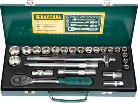 Набор торцовых головок KRAFTOOL &quot;INDUSTRIE QUALITAT&quot; (1/2&quot;) универсальный, Cr-V, металлический кейс, 25 предметов 27892-H25_z01 купить в Тюмени