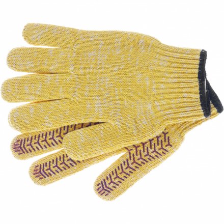 Перчатки трикотажные усиленные гелевое ПВХ-покрытие 7 класс желтые Сибртех 68180 купить в Тюмени