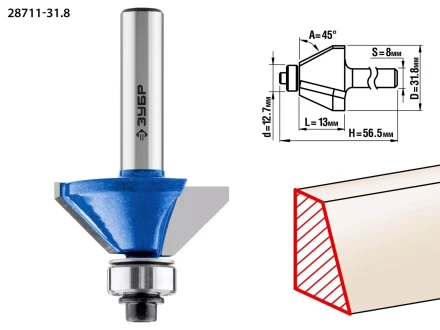 ЗУБР 31.8 x 13 мм, фреза кромочная калевочная (фасочная) №9, Профессионал (28711-31.8) купить в Тюмени