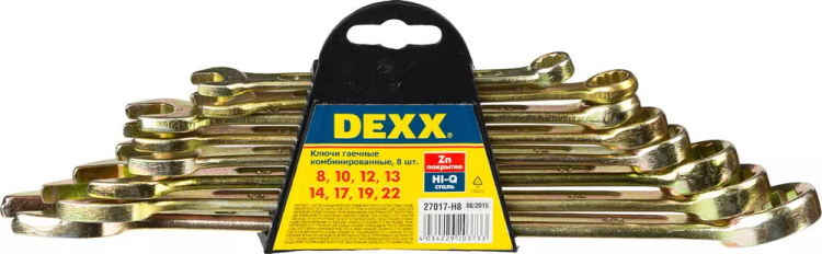 Набор DEXX: Ключи комбинированные гаечные, желтый цинк, 8-22мм, 8шт 27017-H8 купить в Тюмени