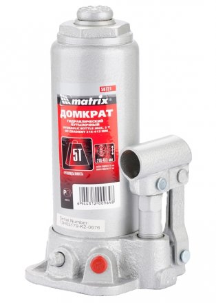 Домкрат гидравлический бутылочный 5 т h подъема 216–413 мм  MATRIX MASTER 50721 купить в Тюмени