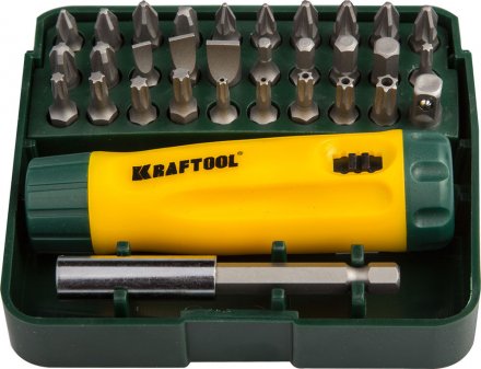 Набор KRAFTOOL Отвертка реверсивная с битами и адаптером, Cr-V, 32 предмета 26142-H32 купить в Тюмени