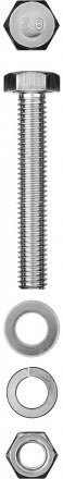 Болт (DIN933) в комплекте с гайкой (DIN934), шайбой (DIN125), шайбой пруж. (DIN127), M10 x 50 мм, 2 шт, ЗУБР 303436-10-050 купить в Тюмени